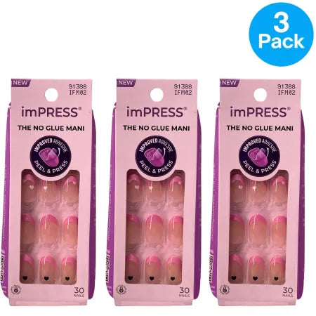 Kiss imPRESS Ditto Pink French Heart Press-On Nails 30 Count 3 Pack product display