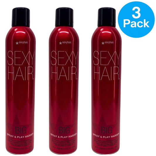 Sexy Hair Big Spray & Play Harder Firm Volumizing Hairspray 10oz 3 Pack New