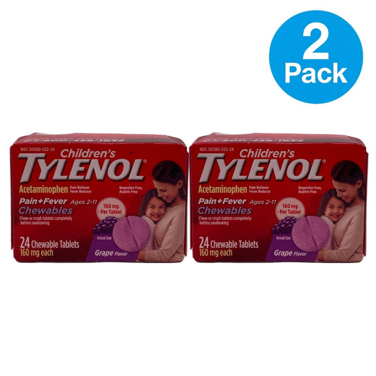 Children's Tylenol 160 mg Grape 24 Chewables 2 Pack New Exp 09/27