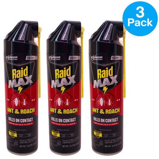 Raid Max Ant & Roach Killer Spray 14.5 oz 3 Pack New