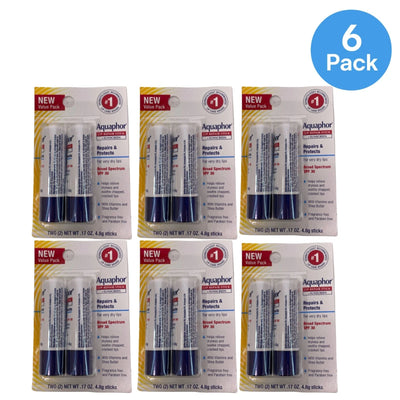 Aquaphor Lip Repair Stick SPF 30 0.17 Oz set 2 - 6 Pack New EXP 11/26