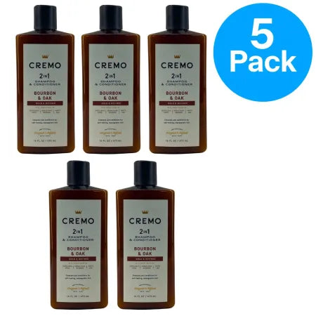 Cremo Bourbon & Oak 2-in-1 Shampoo & Conditioner 16oz 5 Pack Bulk Case