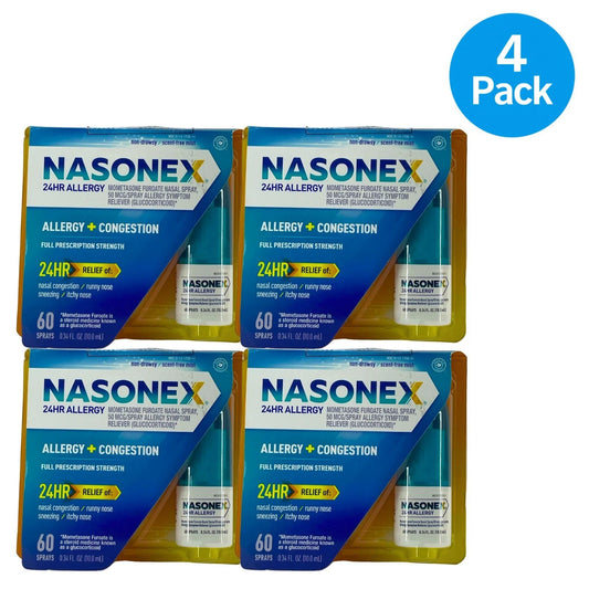 Nasonex 24HR Allergy Relief Nasal Spray 60 sprays 0.34oz bottle 4 pack box product image