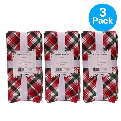 Christmas Plaid Cotton Dinner Napkins 18x18 in 3 Pack New