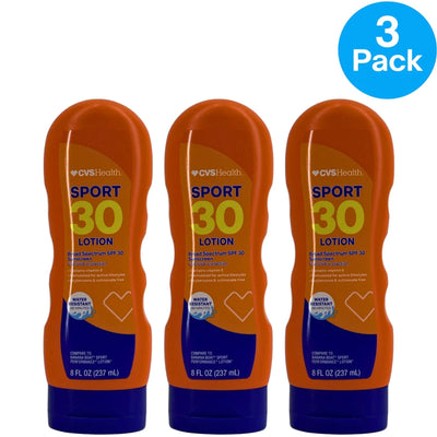 CVS Health Sport SPF 30 Sunscreen Lotion 8oz 3 Pack New Exp 05/2027
