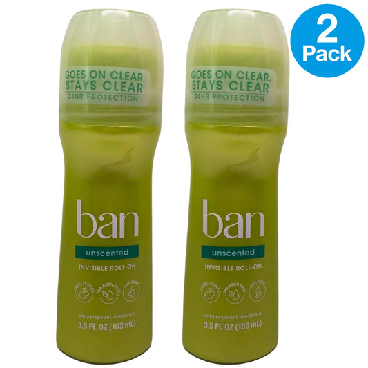 Ban Unscented Invisible Roll-On Antiperspirant Deodorant 3.5 oz 2 Pack Exp 11/26