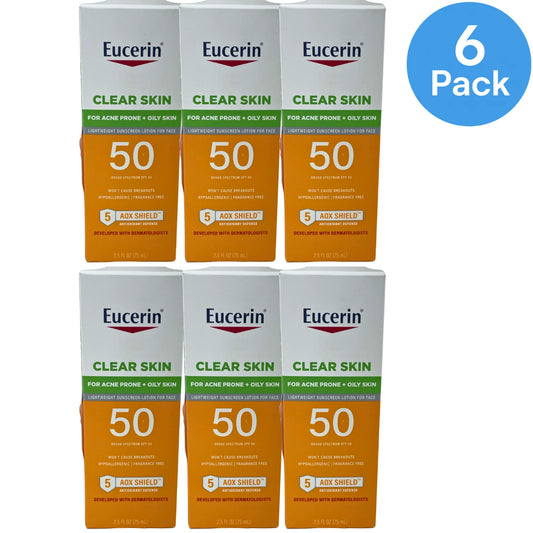 Eucerin Clear Skin Lightweight Sunscreen Lotion SPF 50 2.5 oz 6 Pack Exp 10/26