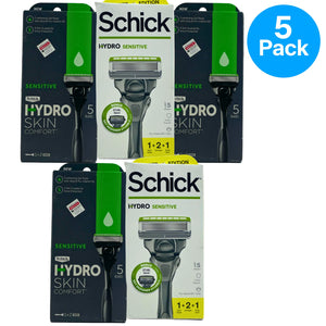Schick Hydro Skin Comfort Sensitive Razor Handles & Blades Refills 5 Pack Assort