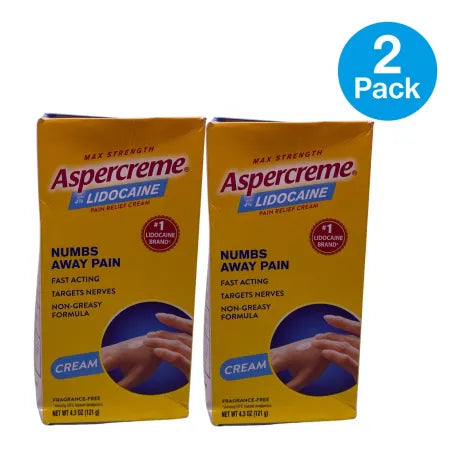 Aspercreme Lidocaine 4% Pain Relief Cream 4.3oz 2 Pack New