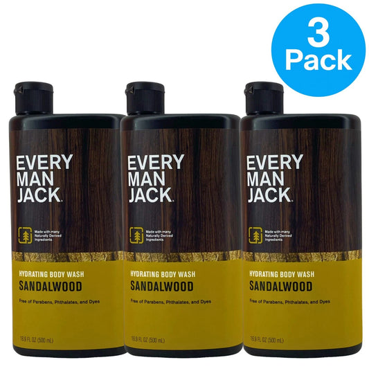 Every Man Jack Hydrating Body Wash Sandalwood 16.9 OZ 3 Pack New