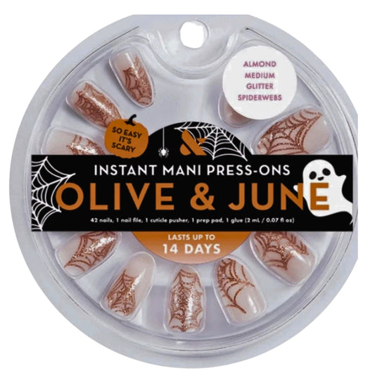 Olive & June Instant Mani Medium Almond Press-on Nails, Glitter Spiderwebs, 0.07oz - 1 Pack