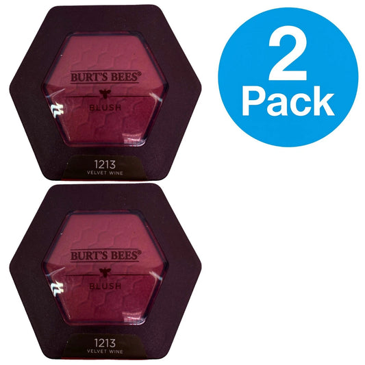 Burt's Bees natural blush compact in Velvet Wine shade, 100% natural origin, displayed as 2-pack bundle