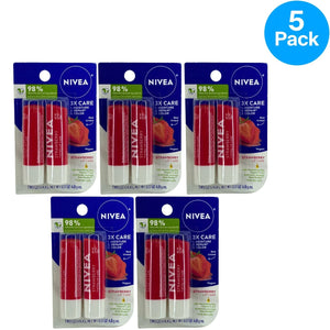 Nivea Strawberry Lip Care Tinted Lip Balm 0.17 Oz 5 Pack New