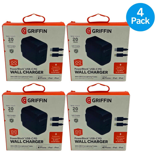 Griffin PowerBlock 20W USB-C PD Wall Charger Fast Charging Block 4 Pack