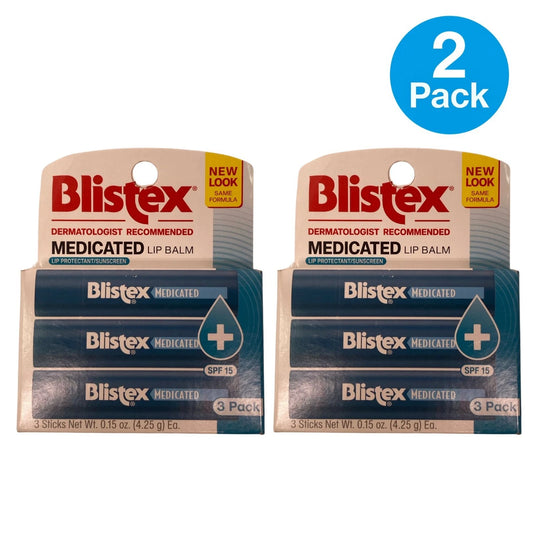 Blistex Medicated Lip Balm SPF 15 3 Stick Pack 2 Pack New EXP 11/27