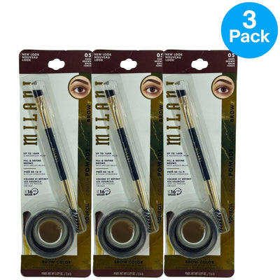 Milani Stay Put Brow Color Longwear Brow Pomade 05 Dark Brown 0.09 oz (3 Pack)