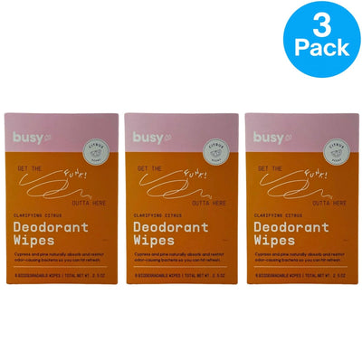 Busy Co Deodorant Wipes Clarifying Citrus 2.5oz 3 Pack New Exp 01/2027