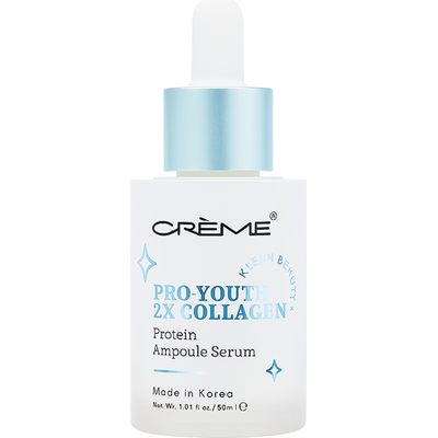 The Crème Shop Pro-Youth 2X Collagen Serum bottle displayed with product packaging