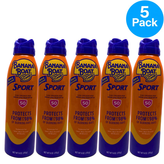 Banana Boat Sport Clear Sunscreen Spray SPF 50 6 oz 5 Pack Exp 01/2027