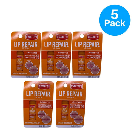 O’Keeffe’s Lip Repair Unscented Lip Balm 0.15oz 5 Pack New