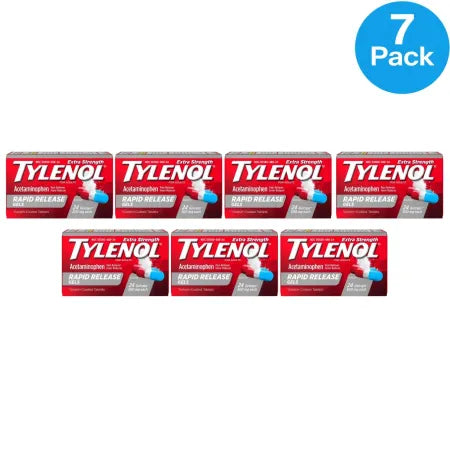 Tylenol Extra Strength Rapid Release Gels 500mg bottles, 24 count per pack, 7 pack bundle