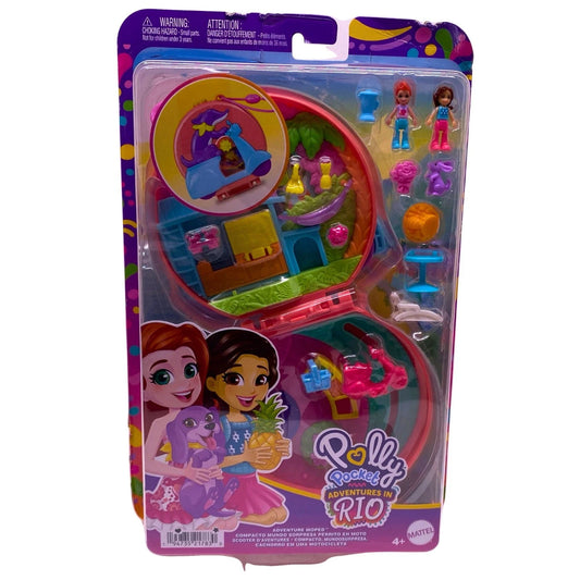 Polly Pocket Adventures in Rio Adventure Moped Compact Playset with colorful portable playcase