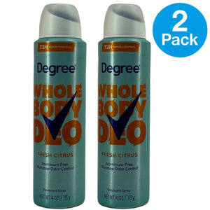 Degree Whole Body Deodorant Spray Fresh Citrus 4 OZ 2 Pack New