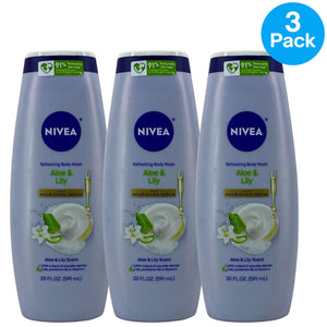 NIVEA Fresh Aloe & Lily Refreshing Body Wash Nourishing Serum 20fl oz 3 Pack New