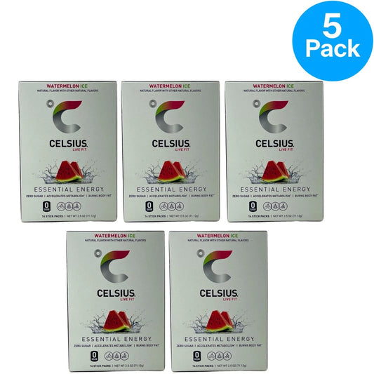 Celsius Live Fit Watermelon Ice Energy Drink Mix 14 Sticks 5 Pack New