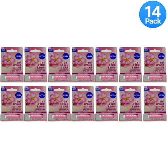 Nivea Lip Balm & Scrub Rosehip Oil 0.17 Oz 14 Pack New