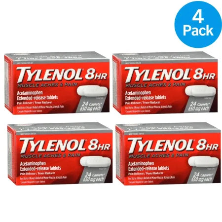 Tylenol 8HR Muscle Aches Pain Acetaminophen 650mg tablets 24 count 4 pack bundle