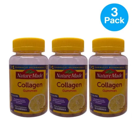 Nature Made Collagen Gummies 60 Count 3 Pack with Vitamin C and Zinc