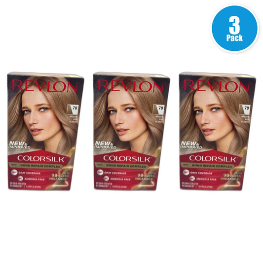 Revlon Colorsilk Beautiful Color Permanent Hair Dye #70 Medium Pack of 3 New
