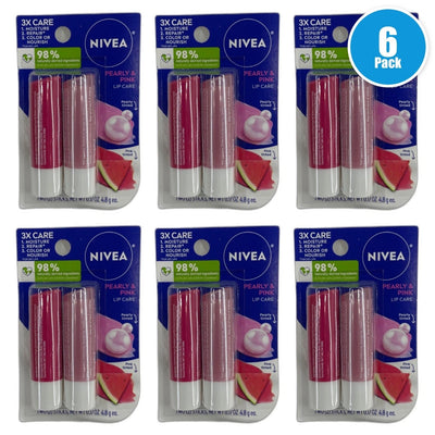 Nivea Pearly Pink Lip Care 0.17oz Moisturizing Balm Lip Pack of 6 New