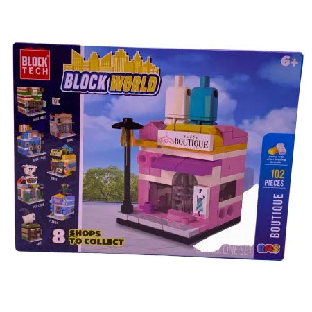 Block Tech Block World Boutique Building Set with 102 colorful pieces for creative construction play
