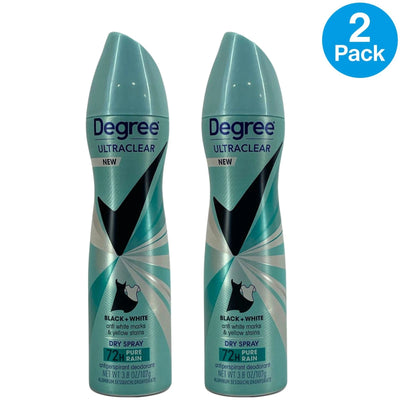 Degree UltraClear Black + White Dry Spray Pure Rain deodorant 3.8 oz 2-pack