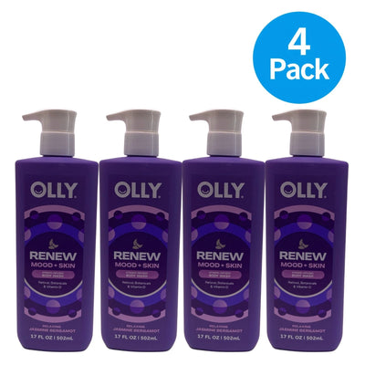 OLLY Renew Mood Skin Body Wash Jasmine Bergamot 17 Fl Oz 4 Pack bottles