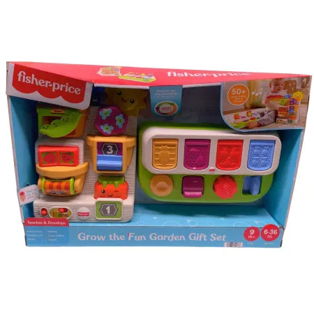 Fisher-Price Grow the Fun Garden Gift Set with colorful garden theme, interactive buttons, and 50 songs and sounds