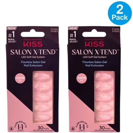KISS Salon X-Tend LED Soft Gel System Daisy Floral Sculpted Nails 30ct 2 Pack