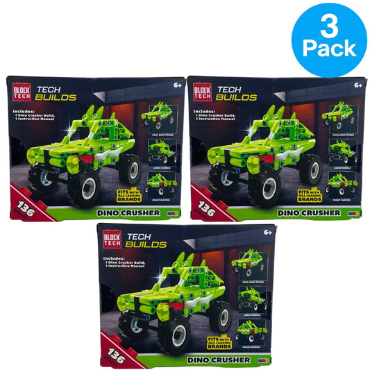 Block Tech Builds Dino Crusher Monster Truck 136 Pieces Building Bricks Set 3 Pa
