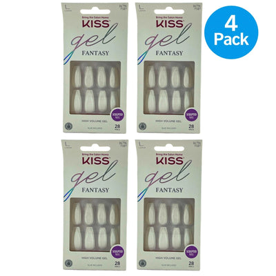 KISS Gel Fantasy Sculpted High Volume Gel Glue-On Nails Long 28 Count 4 Pack