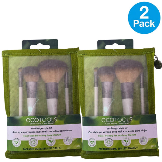 EcoTools On-The-Go Style Kit Travel Makeup Brush Set with Cosmetic Bag 4 Pieces