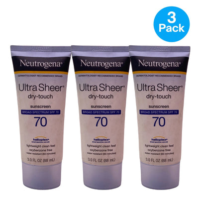 Neutrogena Sunscreen Ultra Sheer SPF 70 Dry Touch Lotion 3 Oz 3 Pack New