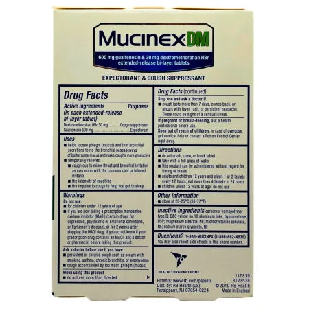 Mucinex DM 600mg Expectorant & Cough Suppressant 20ct – 2 Pack – New 2