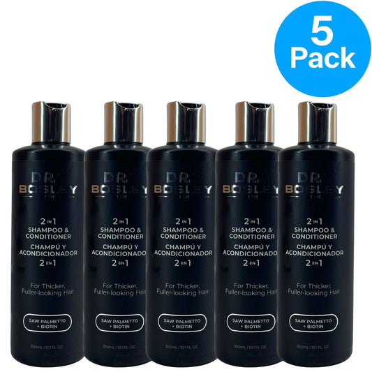 Dr. Bosley 2 in 1 Shampoo & Conditioner Saw Palmetto Biotin 10.1oz 5 Pack New