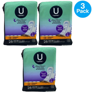 U by Kotex Clean & Secure Ultra Thin Pads Wings Overnight 28ct 3 Pack New
