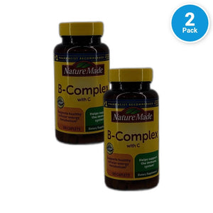Nature Made Vitamin B-Complex with C Vitamin 100 Caplets Exp 02/27 Pack of 2 New