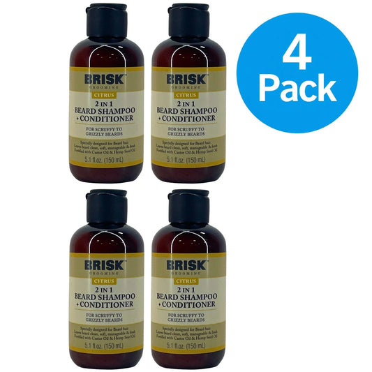 Brisk 2-in-1 Beard Shampoo and Conditioner Citrus 5.1oz bottle from 4-pack set