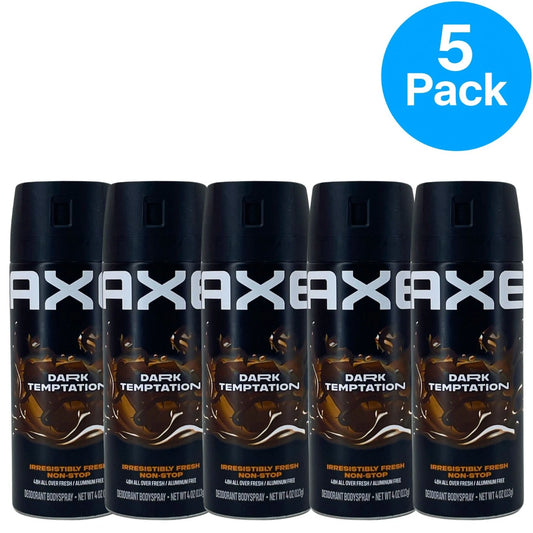 AXE Dark Temptation Deodorant Bodyspray 4 OZ 5 Pack bundle with fresh scent