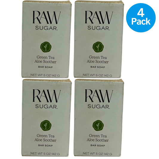 Raw Sugar Green Tea Aloe Soother Bar Soap Jojoba Oil & Cucumber 5 oz (4 Pack)